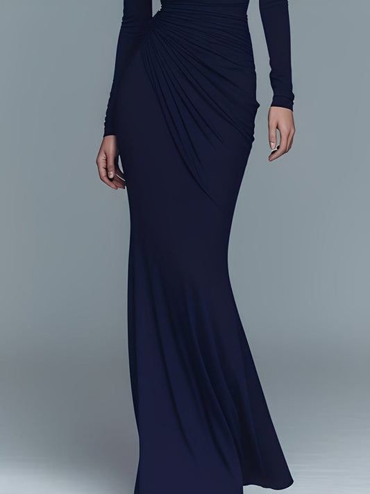 Gaudenzia — Abito lungo in cotone con collo alto blu navy