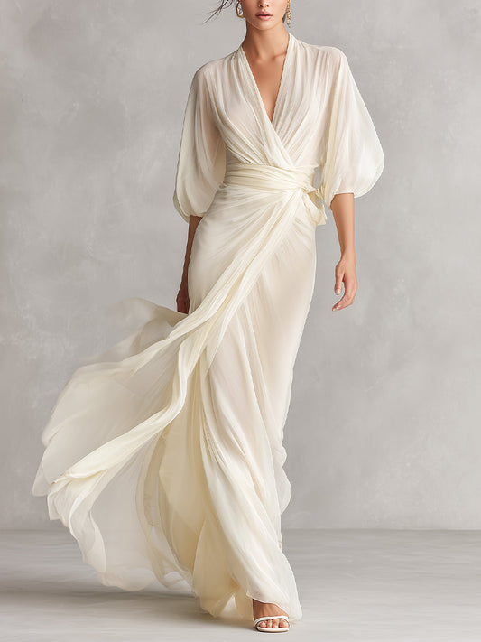 Castora — Abito in chiffon a manica a sbuffo