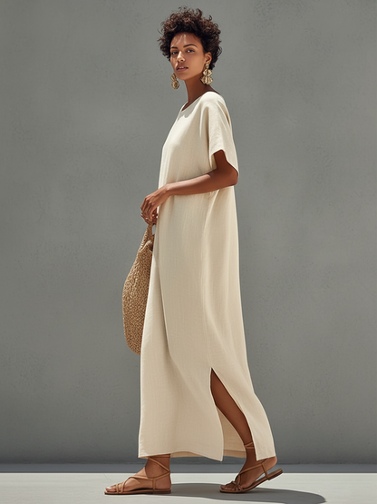 Cleofe — Abito in lino con girocollo bianco