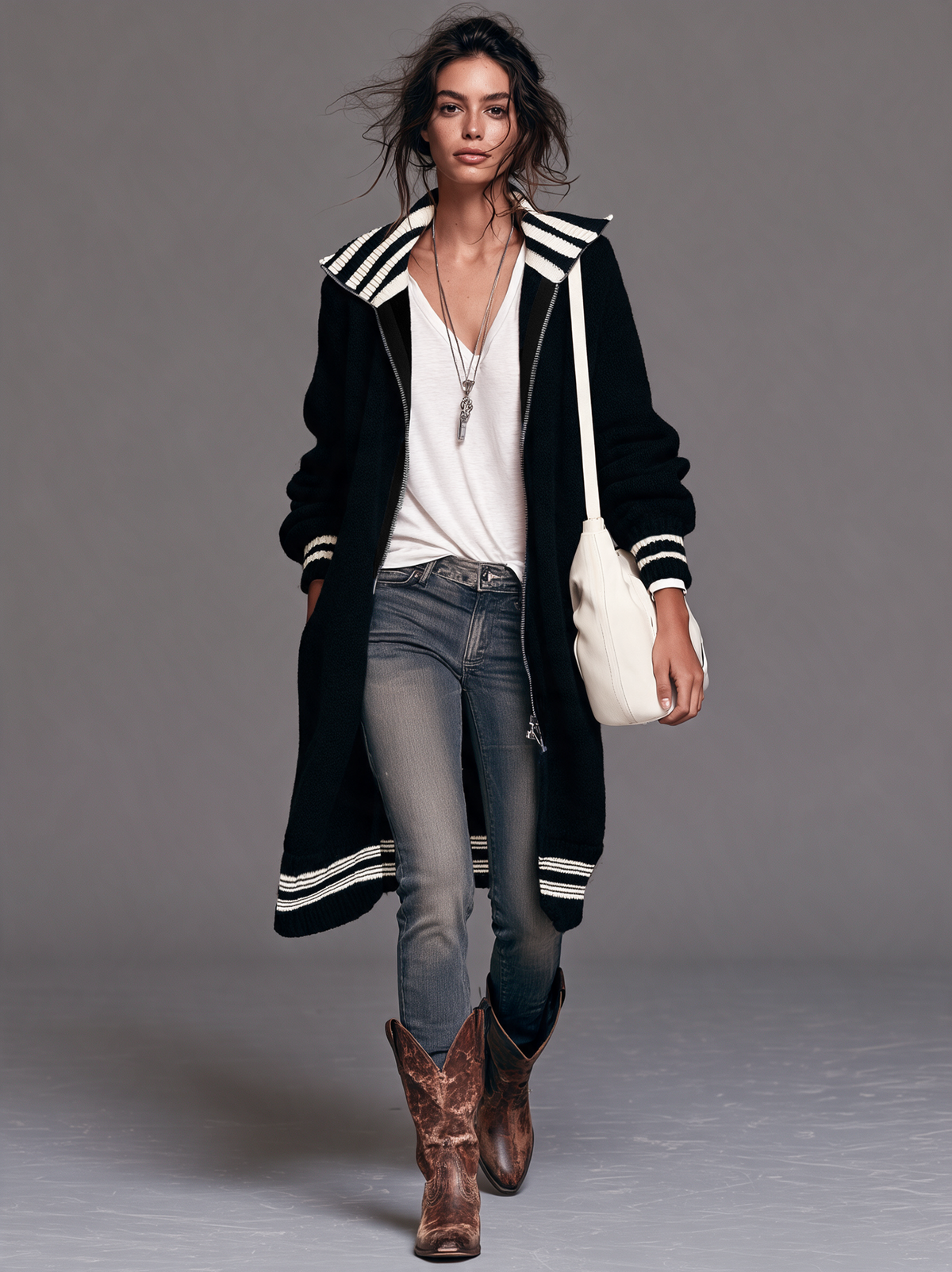 Adelina — Cardigan color block con zip
