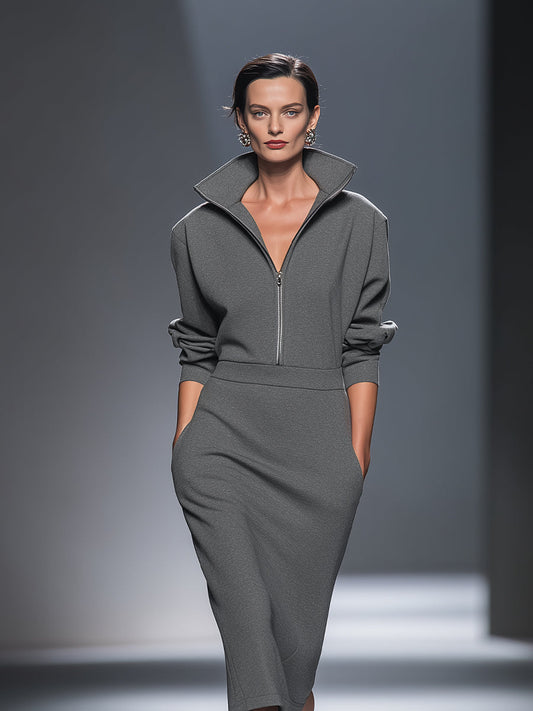 Dianora — Abito midi in cotone con mezza zip