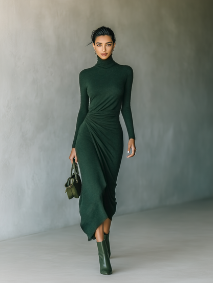 Fulvia Maria — Abito midi in maglia con collo alto verde scuro