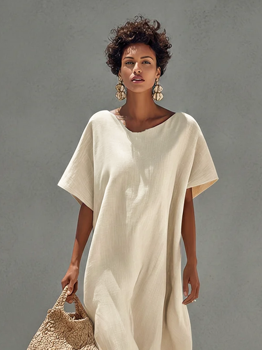 Cleofe — Abito in lino con girocollo bianco