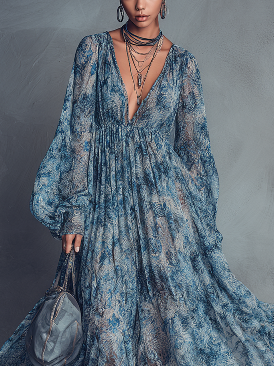 Claudina — Abito lungo in chiffon a fiori