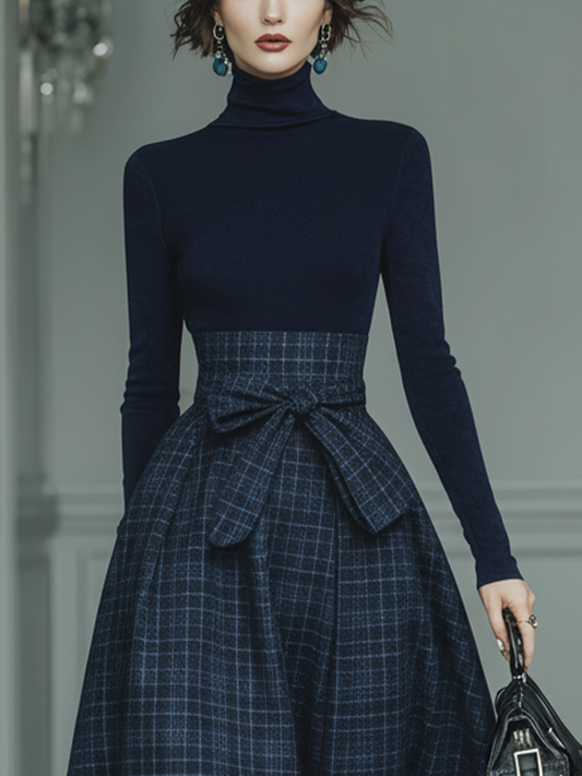 Leonilde — Top in maglia elasticizzata con collo alto blu