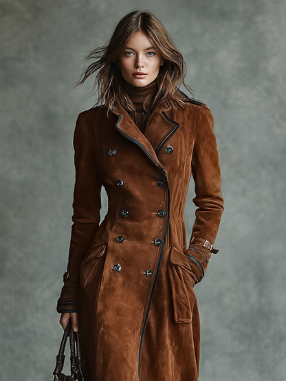 Bernarda — Cappotto doppiopetto in camoscio con revers