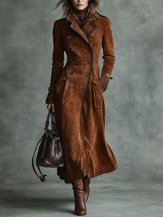 Bernarda — Cappotto doppiopetto in camoscio con revers