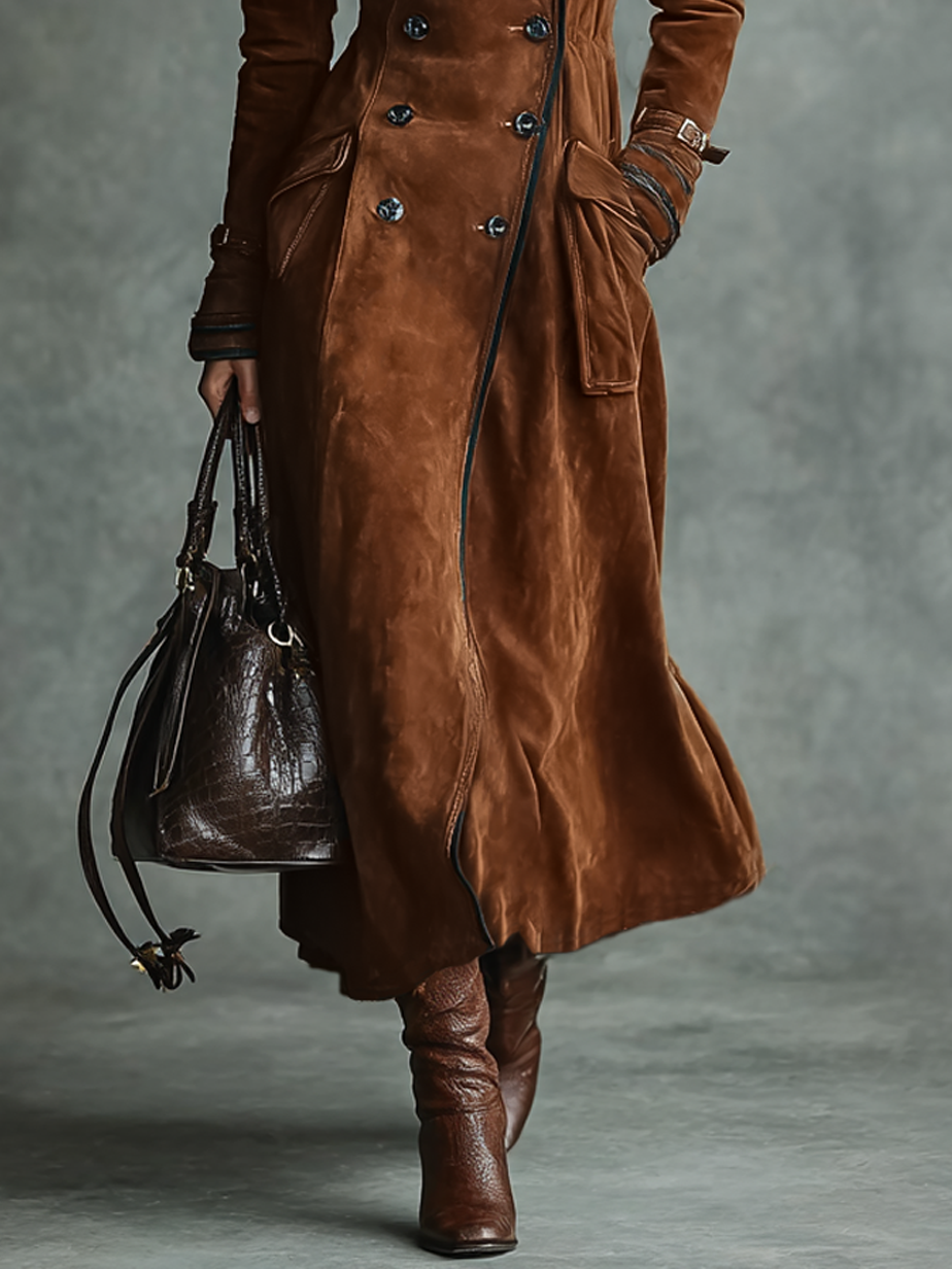 Bernarda — Cappotto doppiopetto in camoscio con revers