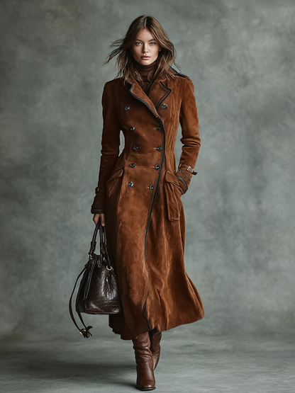 Bernarda — Cappotto doppiopetto in camoscio con revers