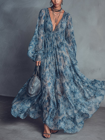 Claudina — Abito lungo in chiffon a fiori