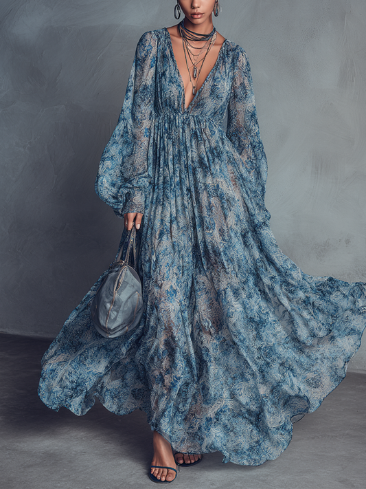 Claudina — Abito lungo in chiffon a fiori