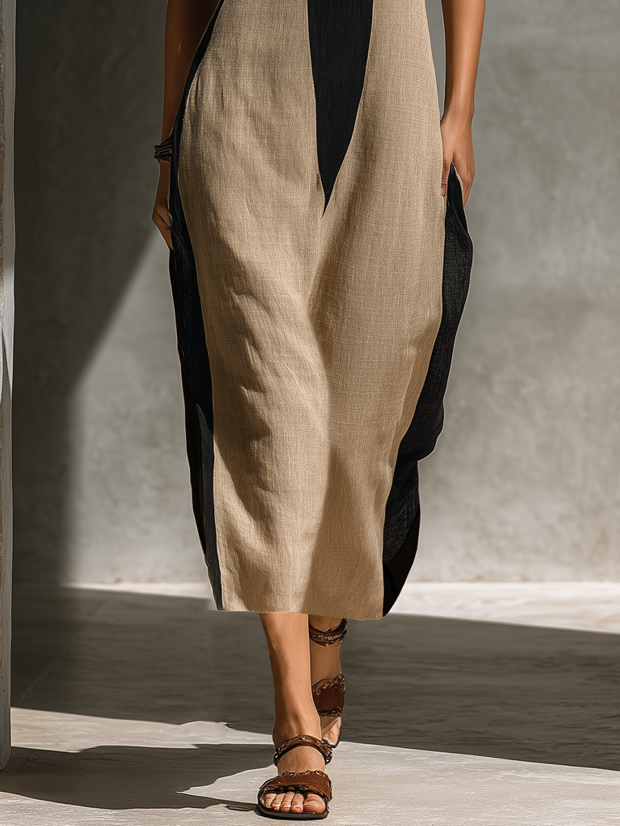 Annunziata — Abito midi in cotone color block