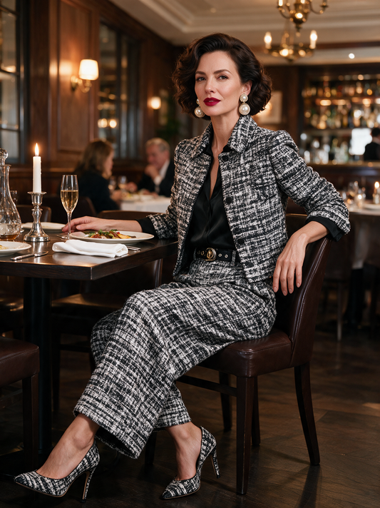 Ottavia — Completo in tweed con giacca corta e pantaloni