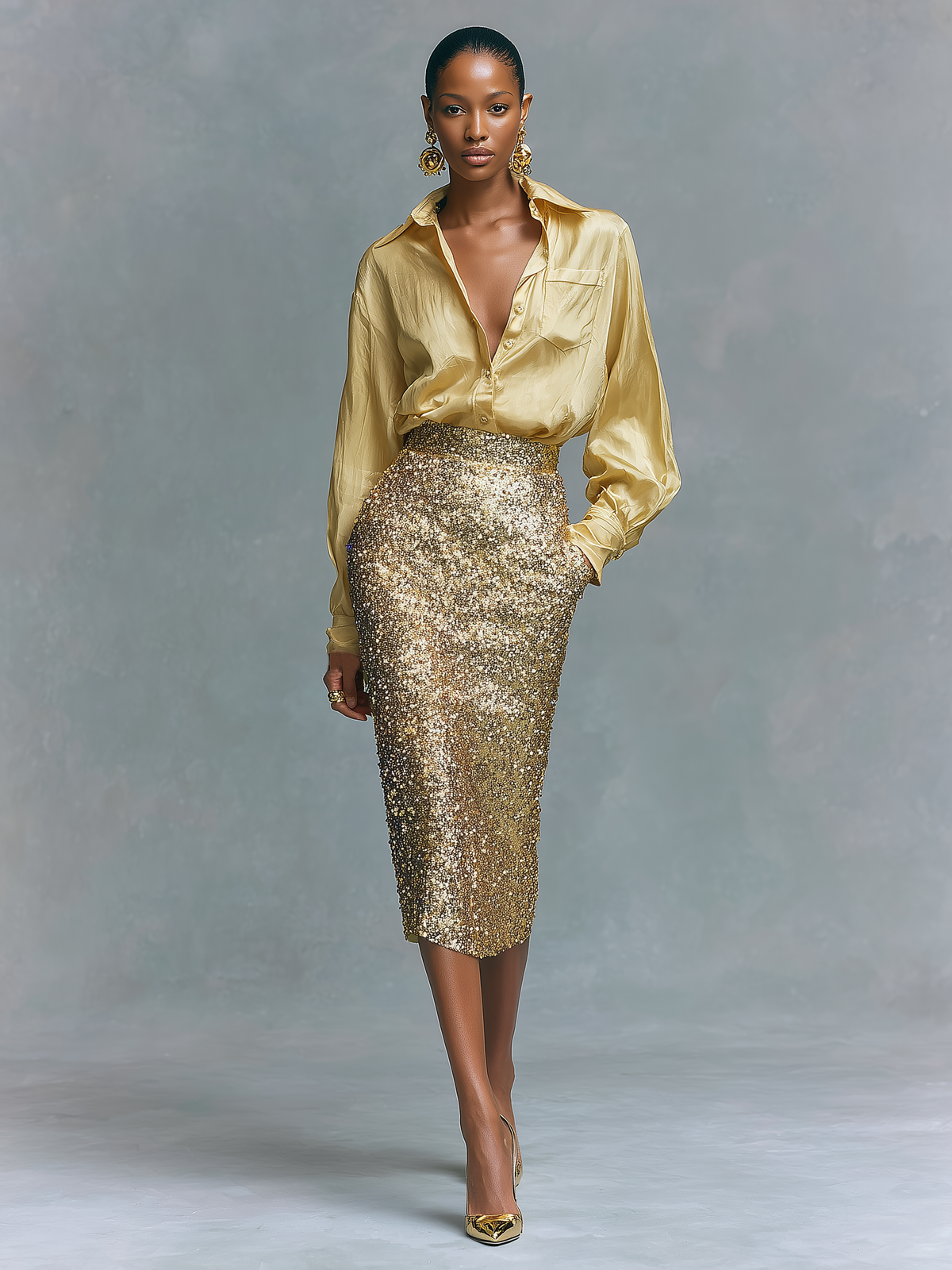 Donatella — Completo due pezzi con paillettes con gonna