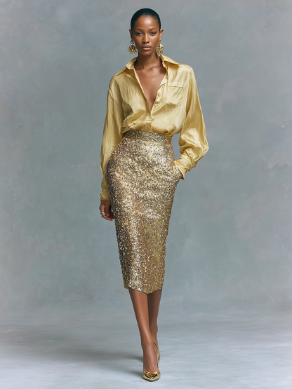 Donatella — Completo due pezzi con paillettes con gonna