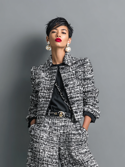 Ottavia — Completo in tweed con giacca corta e pantaloni