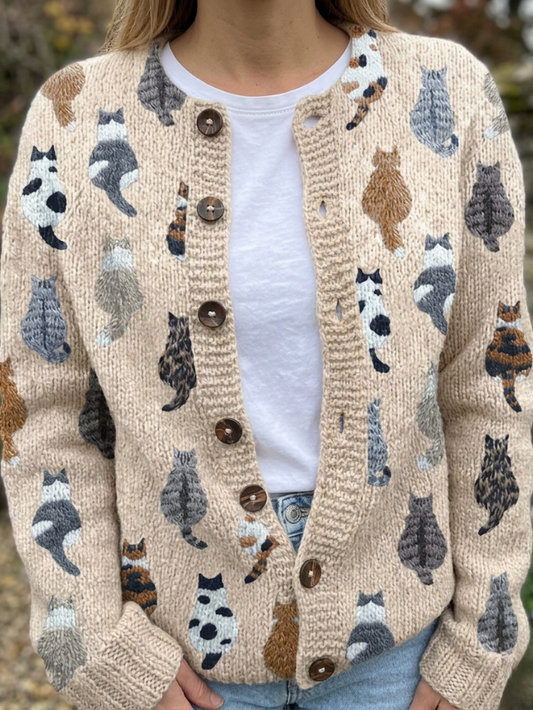Charlotte — Cardigan in maglia con stampa gatti