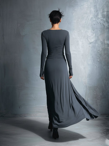 Assuntina — Abito lungo in maglia con scollo a V