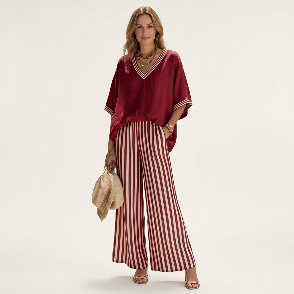 Giovanna — Completo con top a V e pantaloni a righe
