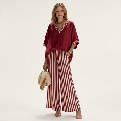 Giovanna — Completo con top a V e pantaloni a righe