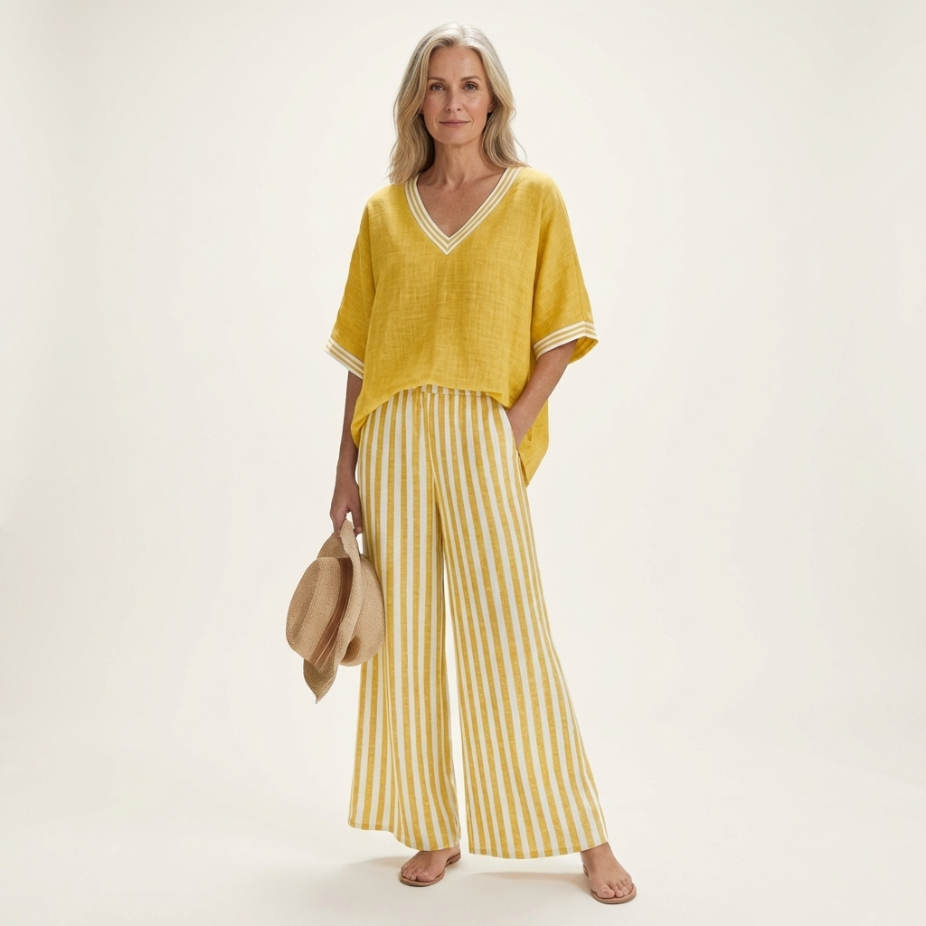 Giovanna — Completo con top a V e pantaloni a righe