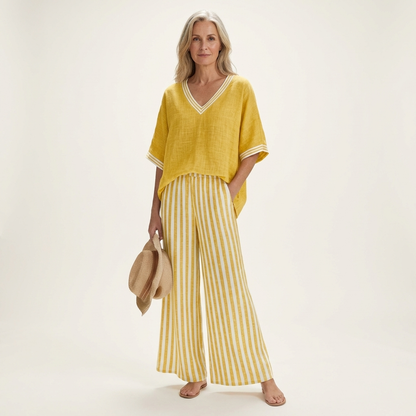 Giovanna — Completo con top a V e pantaloni a righe