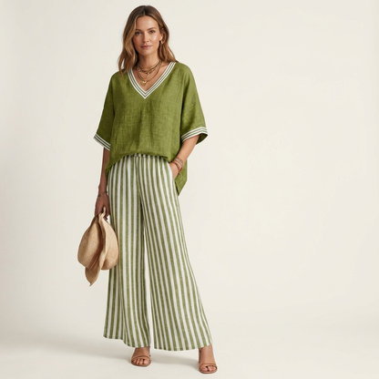 Giovanna — Completo con top a V e pantaloni a righe