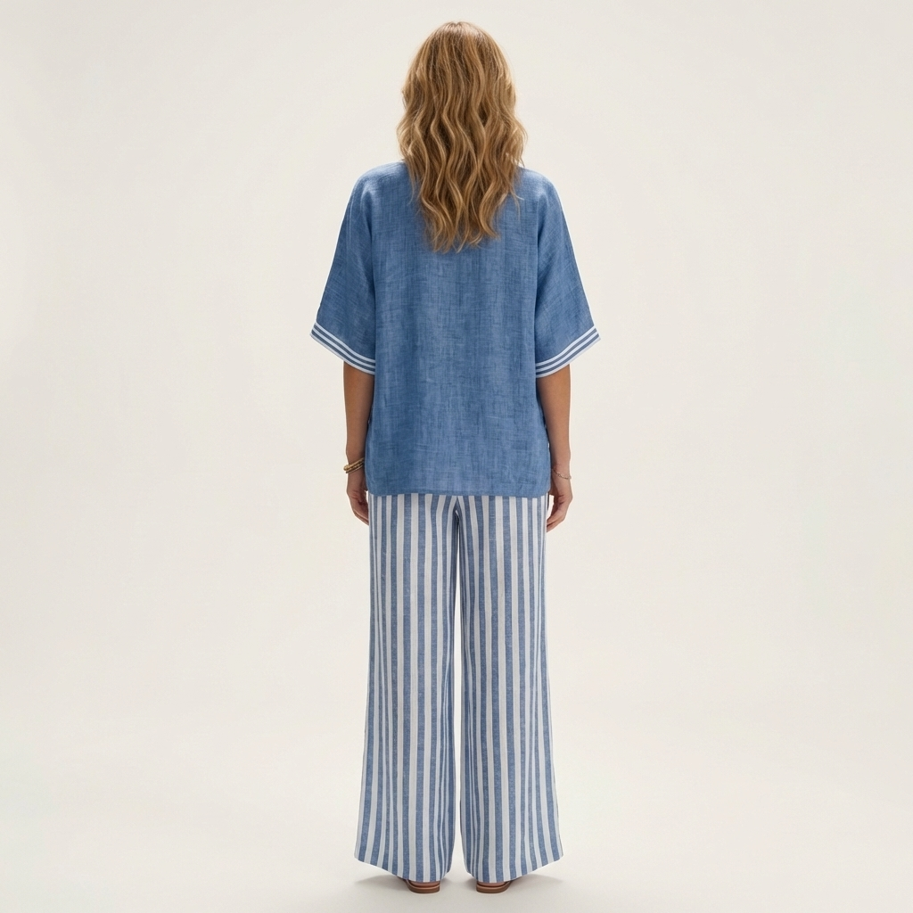 Giovanna — Completo con top a V e pantaloni a righe
