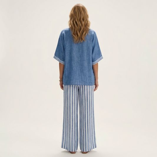 Giovanna — Completo con top a V e pantaloni a righe