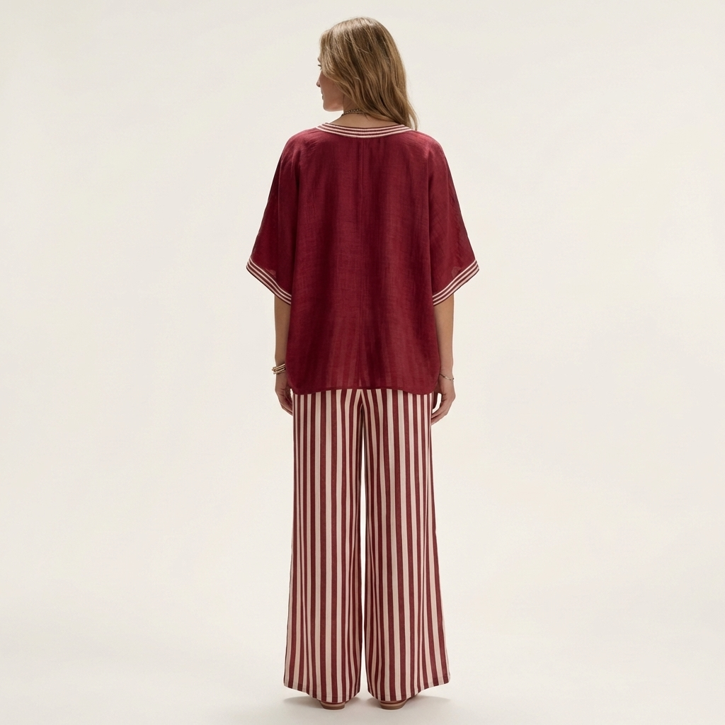 Giovanna — Completo con top a V e pantaloni a righe