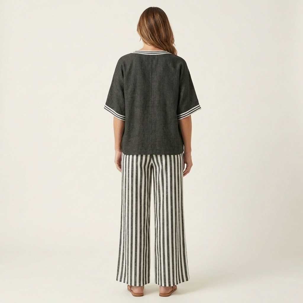Giovanna — Completo con top a V e pantaloni a righe