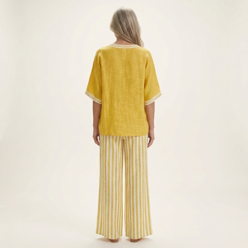 Giovanna — Completo con top a V e pantaloni a righe