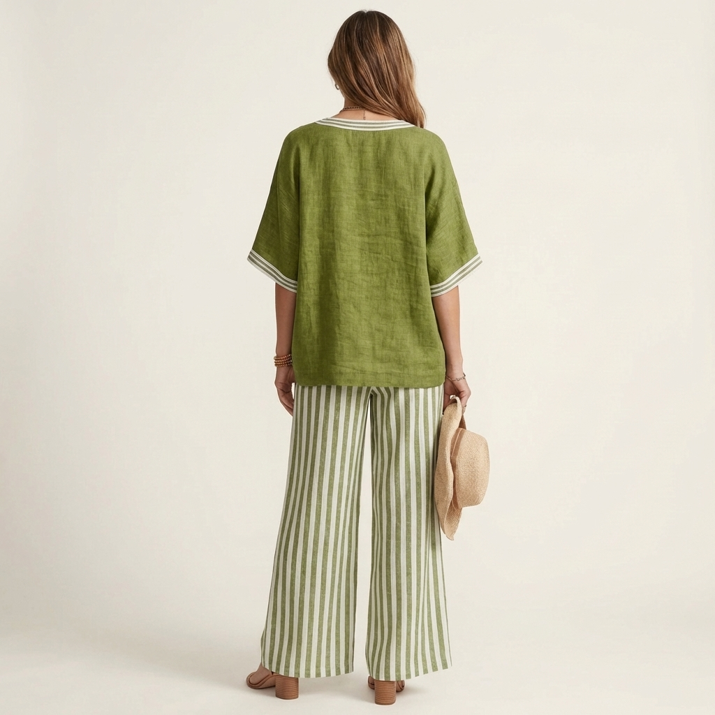 Giovanna — Completo con top a V e pantaloni a righe