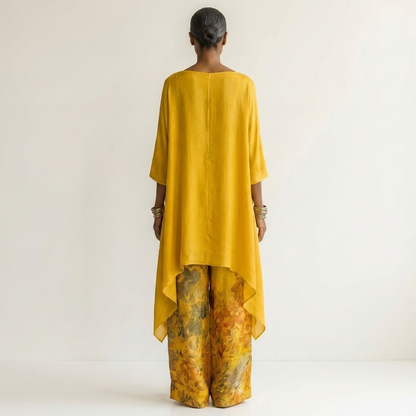 Carmela — Completo in cotone e seta con tunica asimmetrica