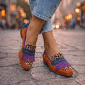 Bianca — Mocassini con frange e stampa leopardo
