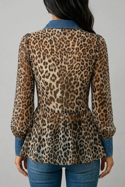Fabiana — Giacca lunga con inserti in denim e stampa leopardo