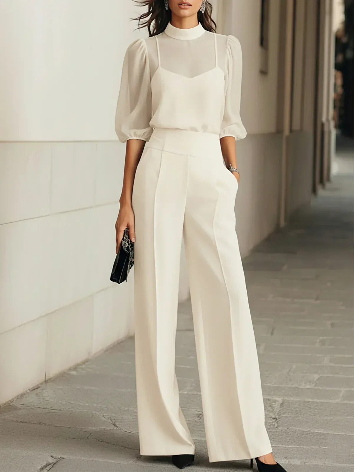 Valentina — Completo tre pezzi con top trasparente e pantaloni