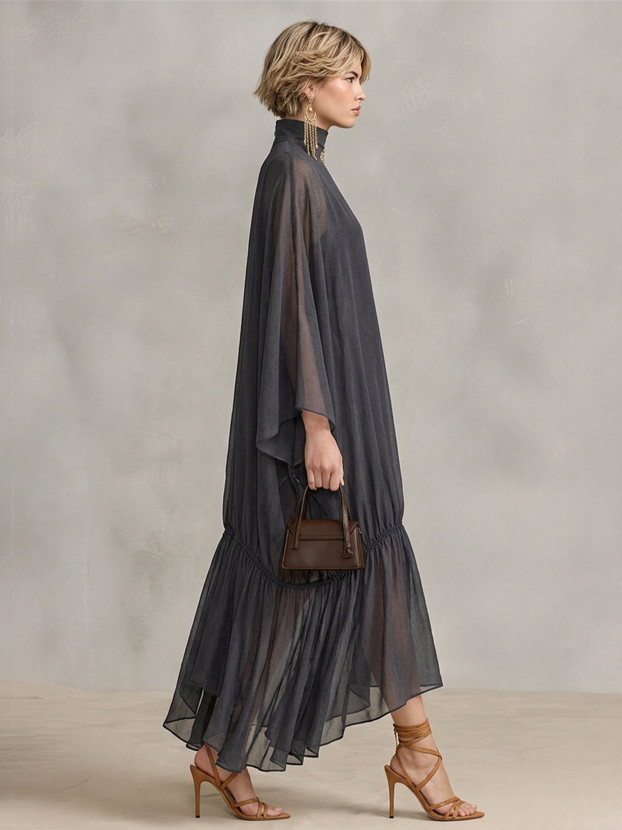 Simonetta — Abito lungo in chiffon con collo alto