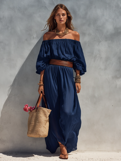 Glenda — Abito in cotone e lino a manica lunga