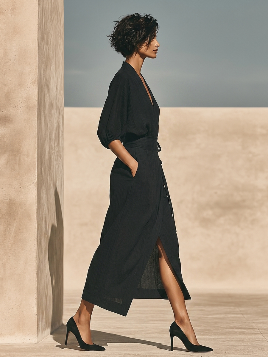 Eugenia — Completo due pezzi in lino con gonna midi