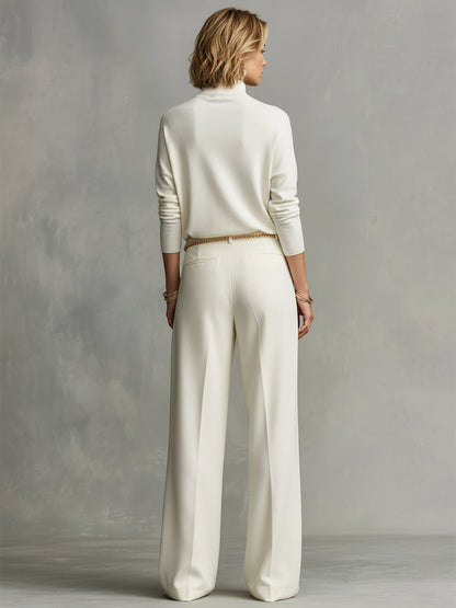 Elena — Completo due pezzi in maglia con pantaloni a gamba larga crema
