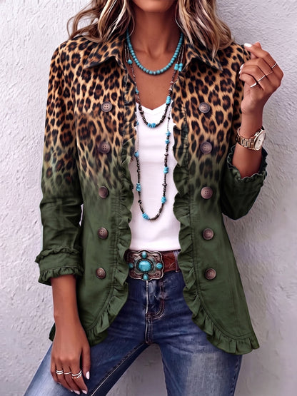 Elsa — Giacca blazer con volant e stampa leopardo