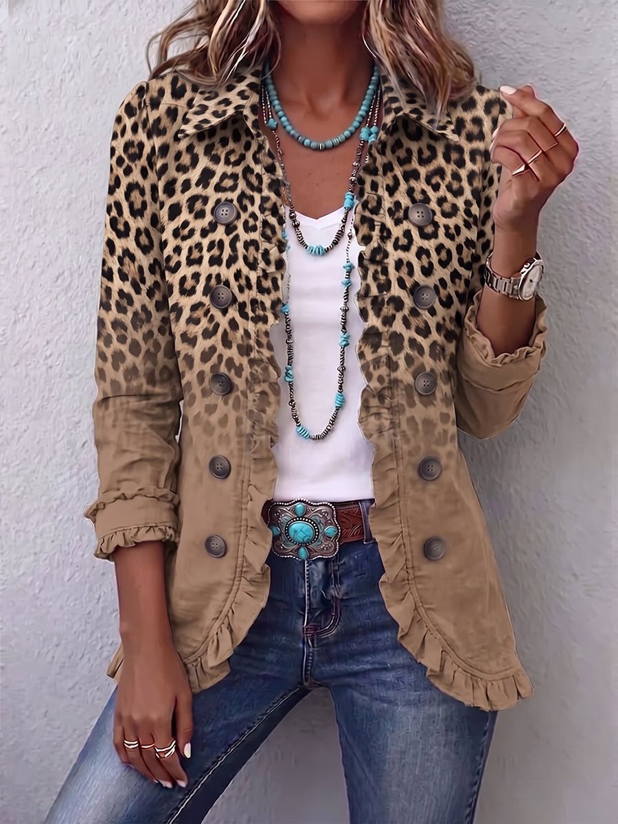 Tosca — Giacca con volant e stampa leopardo sfumata