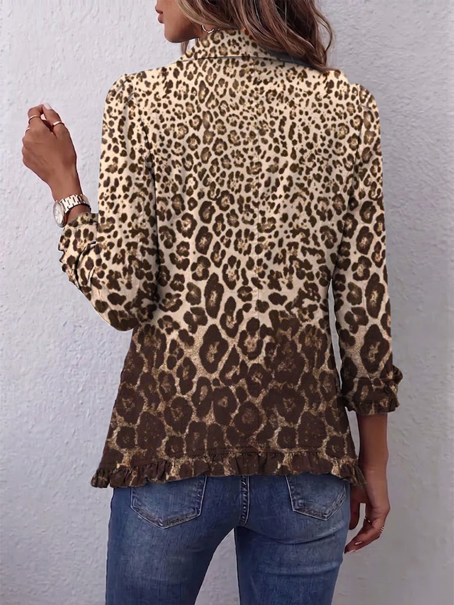 Naomi — Giacca con volant e stampa leopardo