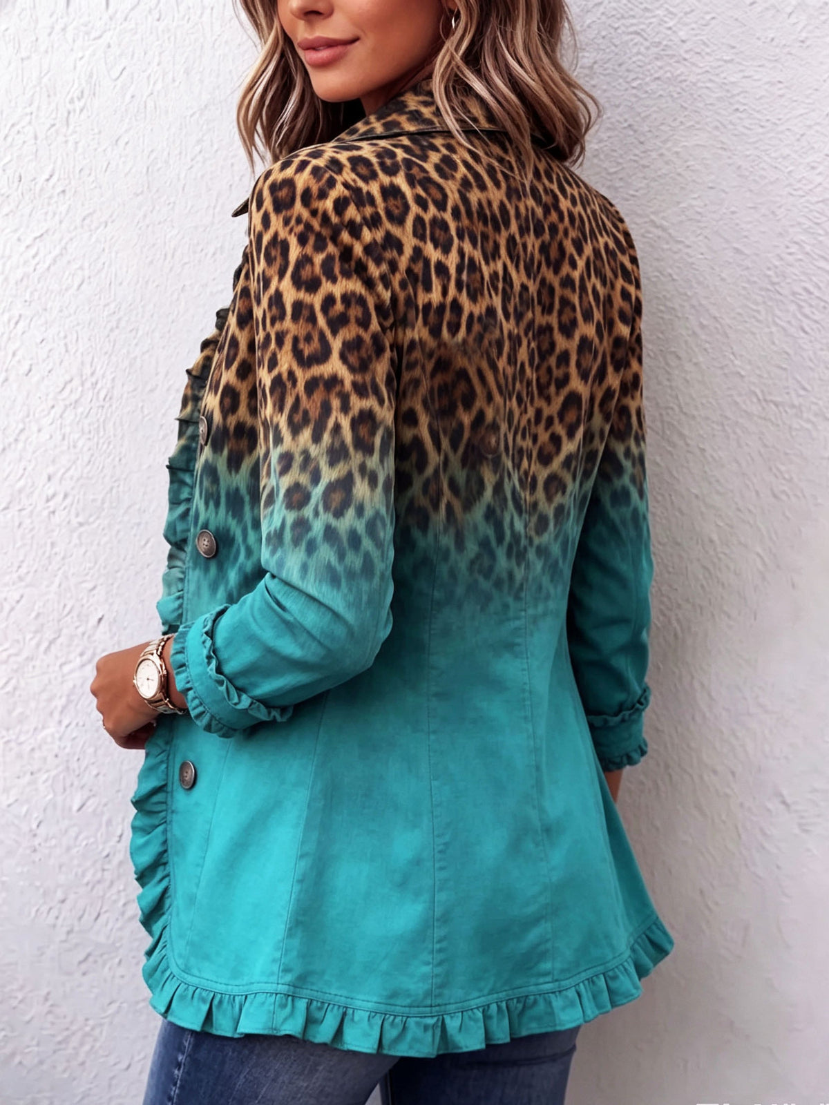 Elsa — Giacca blazer con volant e stampa leopardo