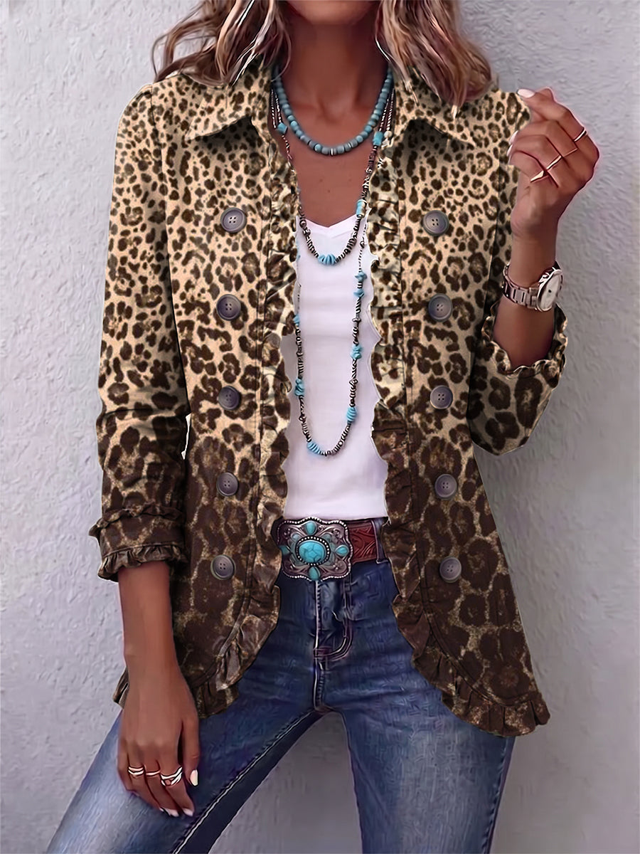 Naomi — Giacca con volant e stampa leopardo