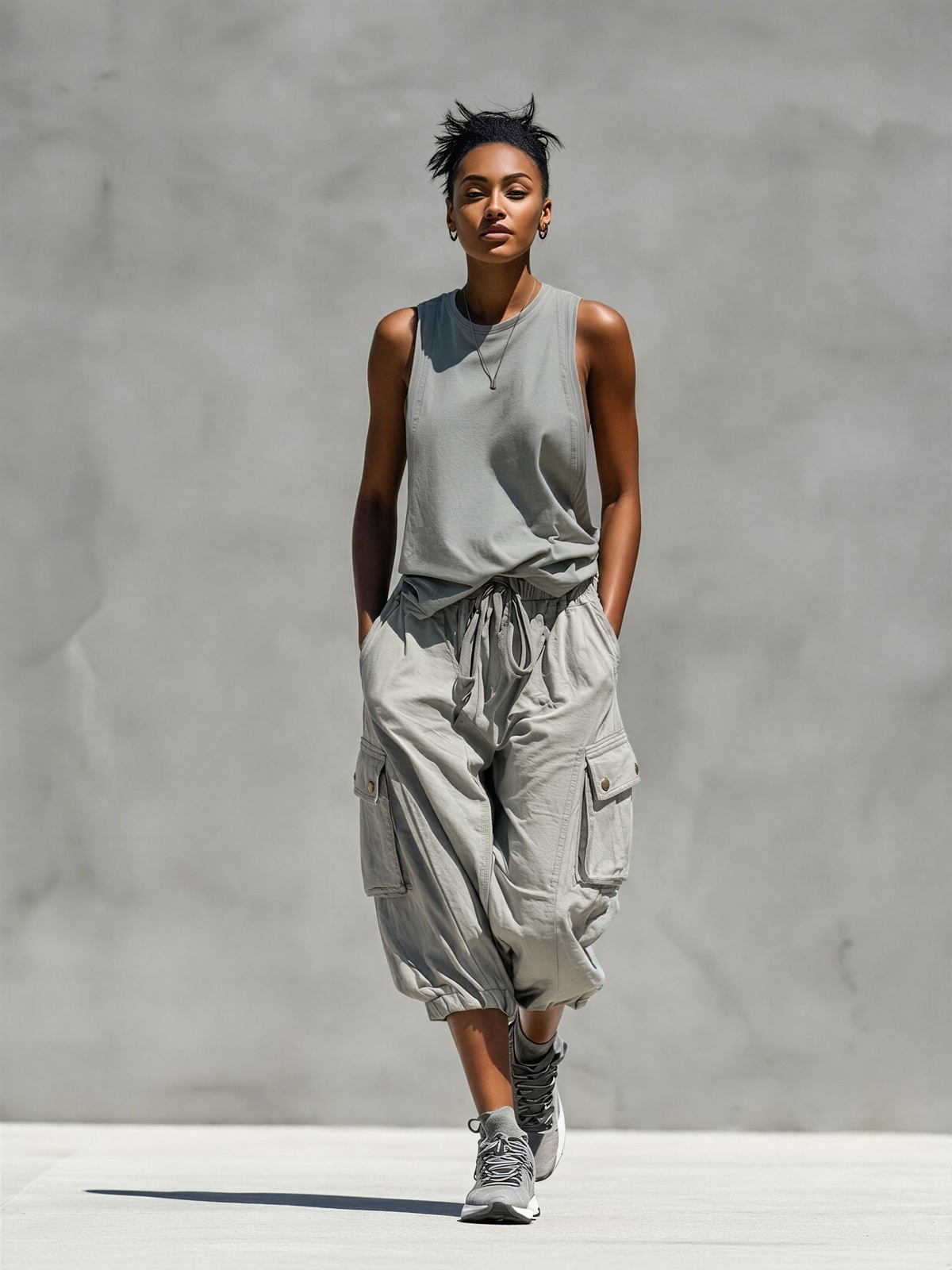 Fedora — Completo due pezzi in cotone con pantaloni jogger grigio