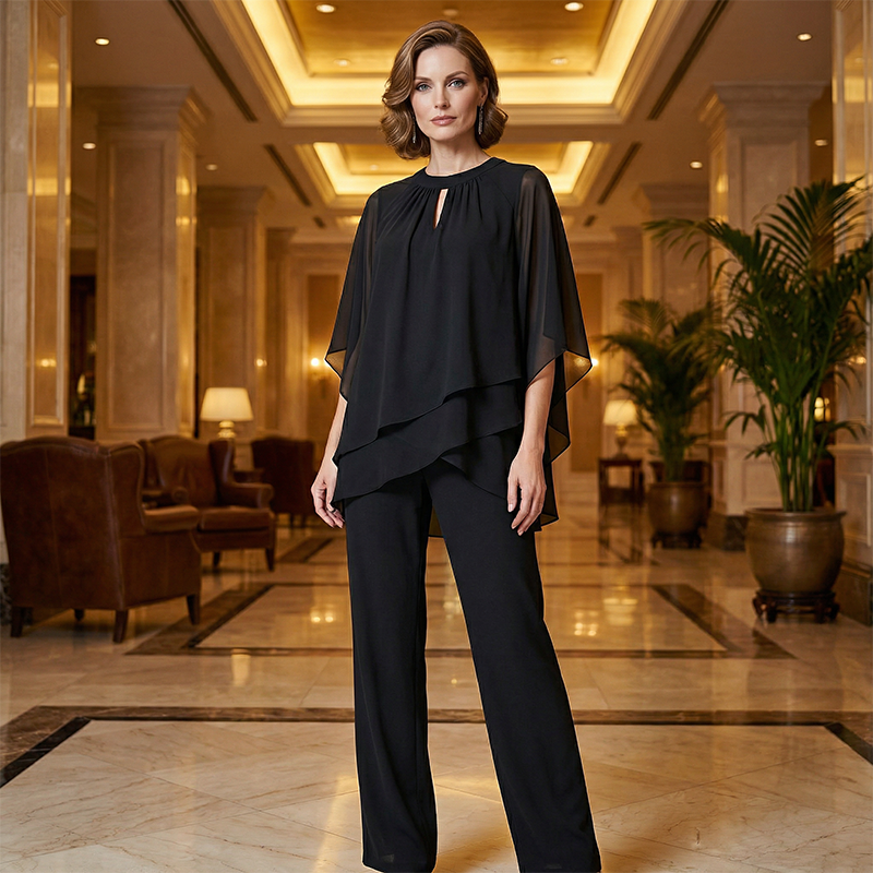 Gianna — Completo con blusa a strati e pantaloni a gamba larga