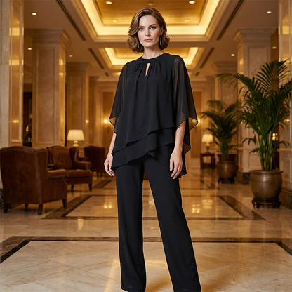 Gianna — Completo con blusa a strati e pantaloni a gamba larga