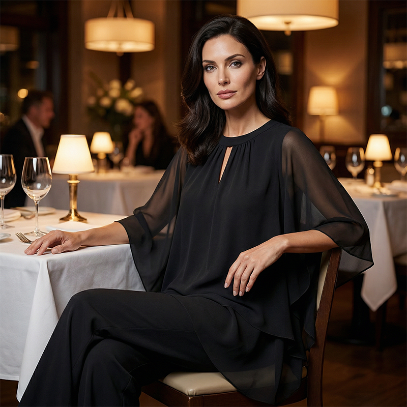 Gianna — Completo con blusa a strati e pantaloni a gamba larga